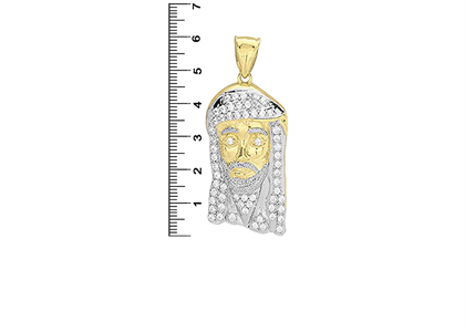 CZ Studded Solid Jesus Face Pendant